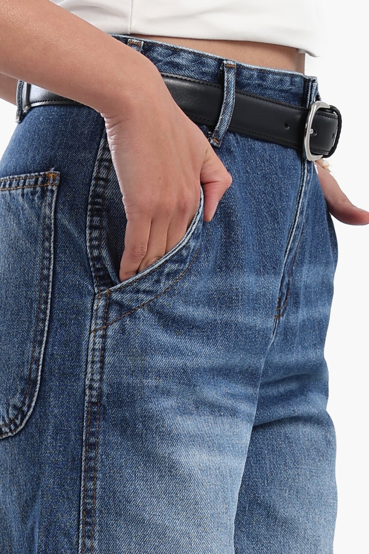 بنطلون جينز مغسول بخصر مرتفع