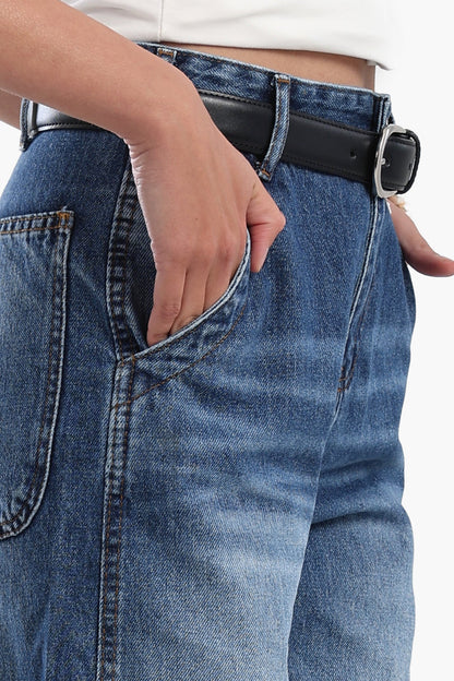 بنطلون جينز مغسول بخصر مرتفع