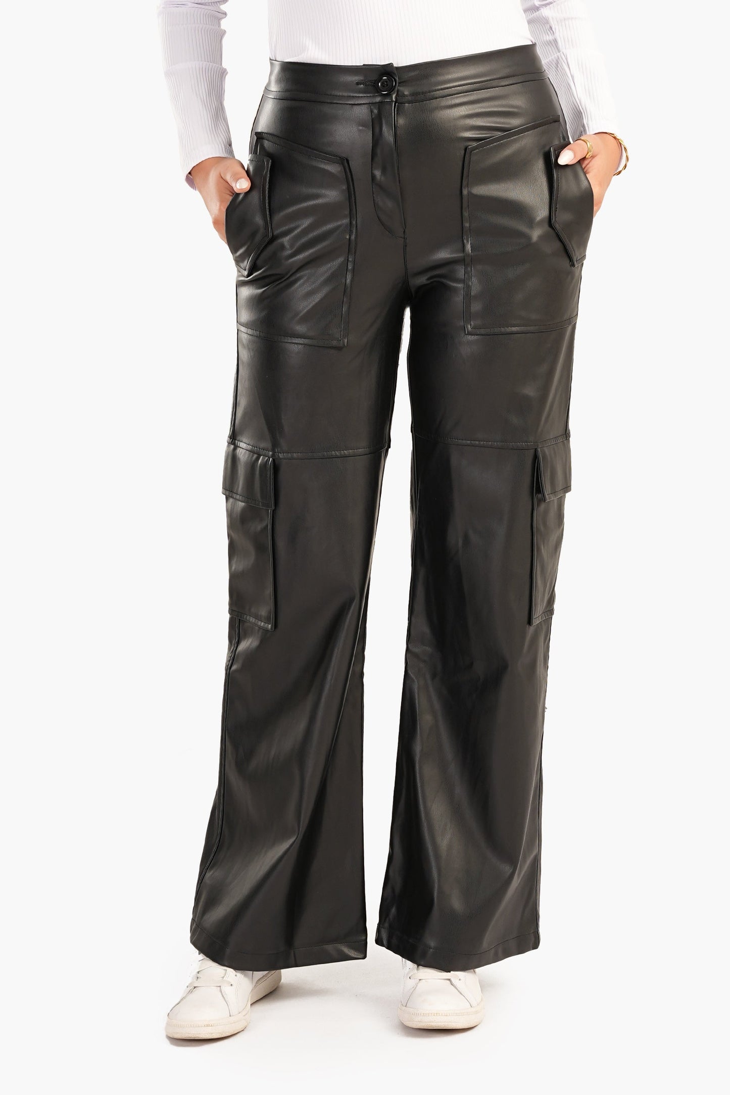 Faux Leather Cargo Pants