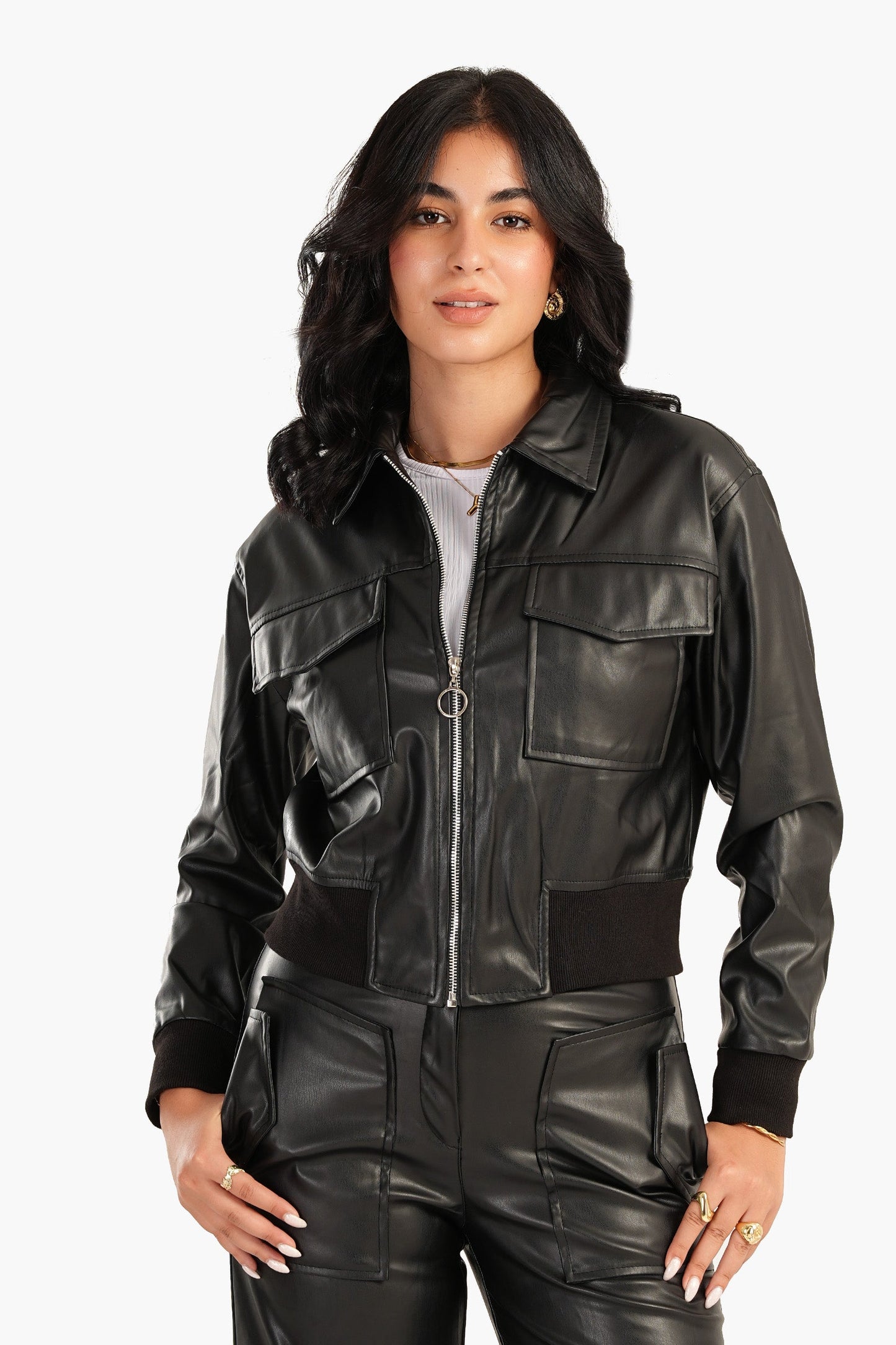 Leather Jacket With Elasic Hem