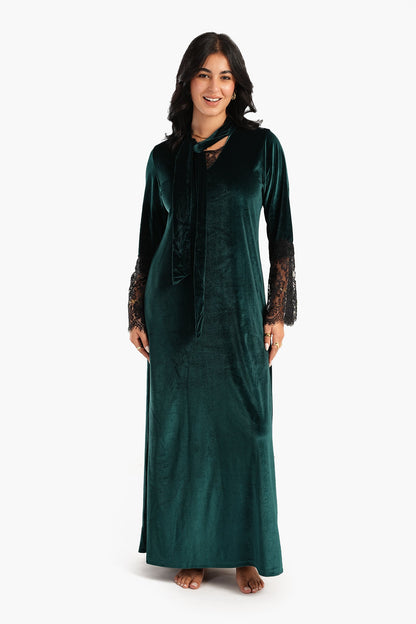 Carina Velvet & Lace Maxi Nightgown