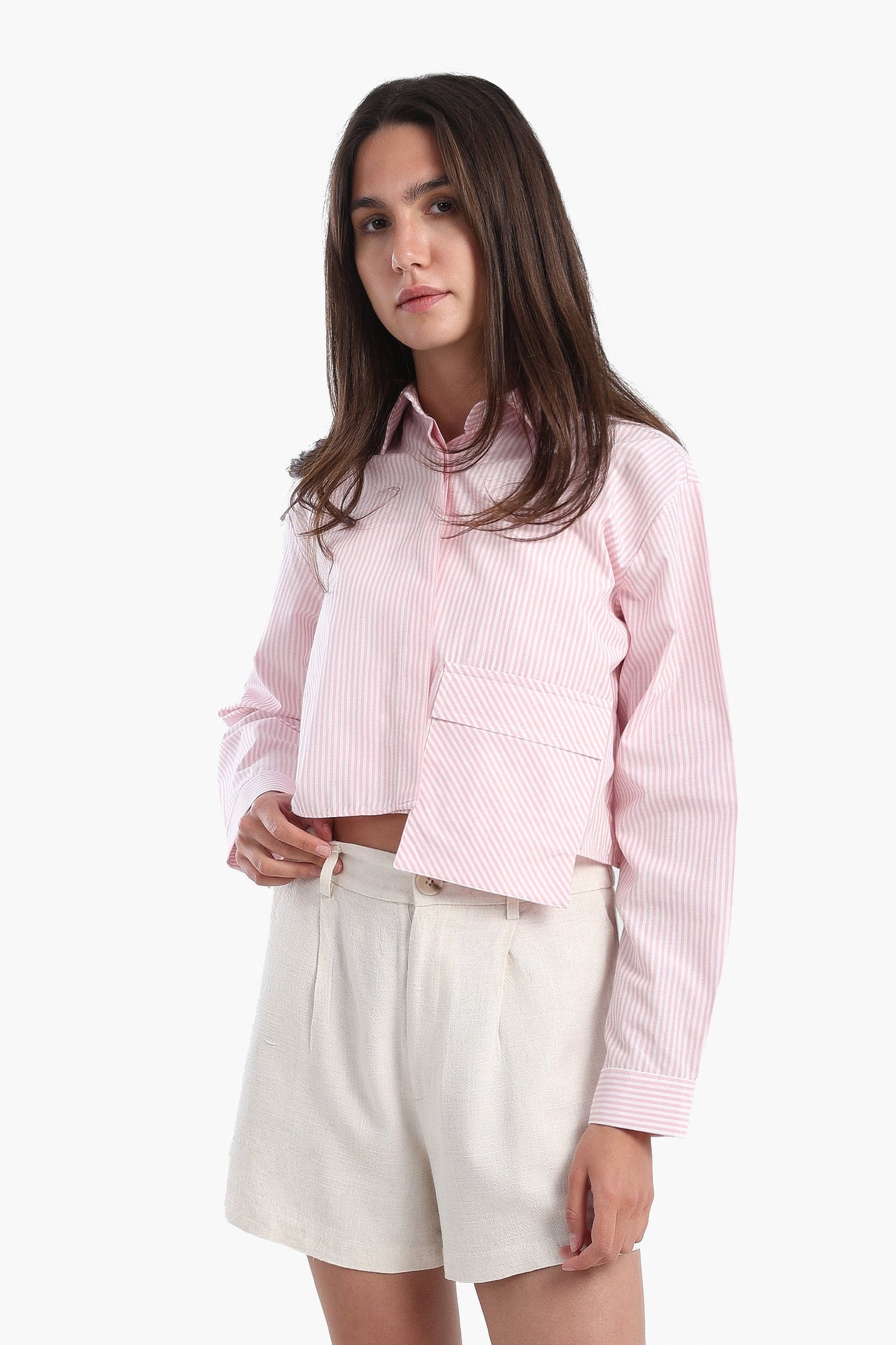 Cropped Hidden Placket Shirt