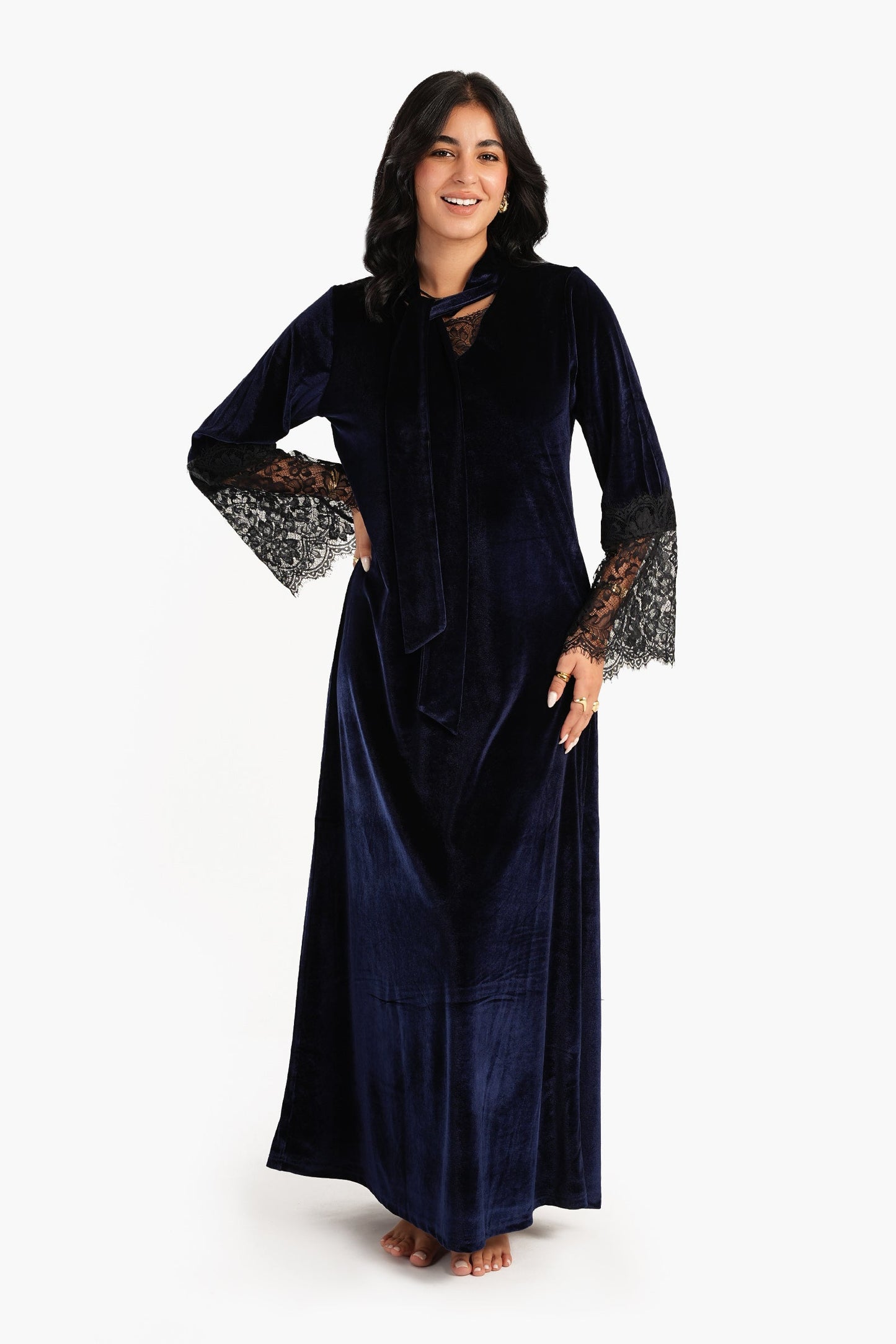 Carina Velvet & Lace Maxi Nightgown