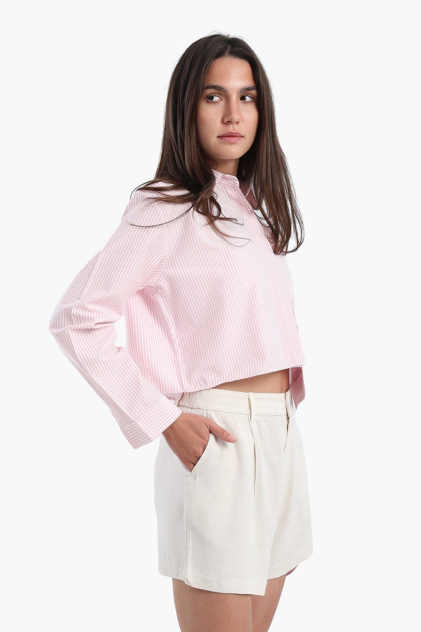 Cropped Hidden Placket Shirt