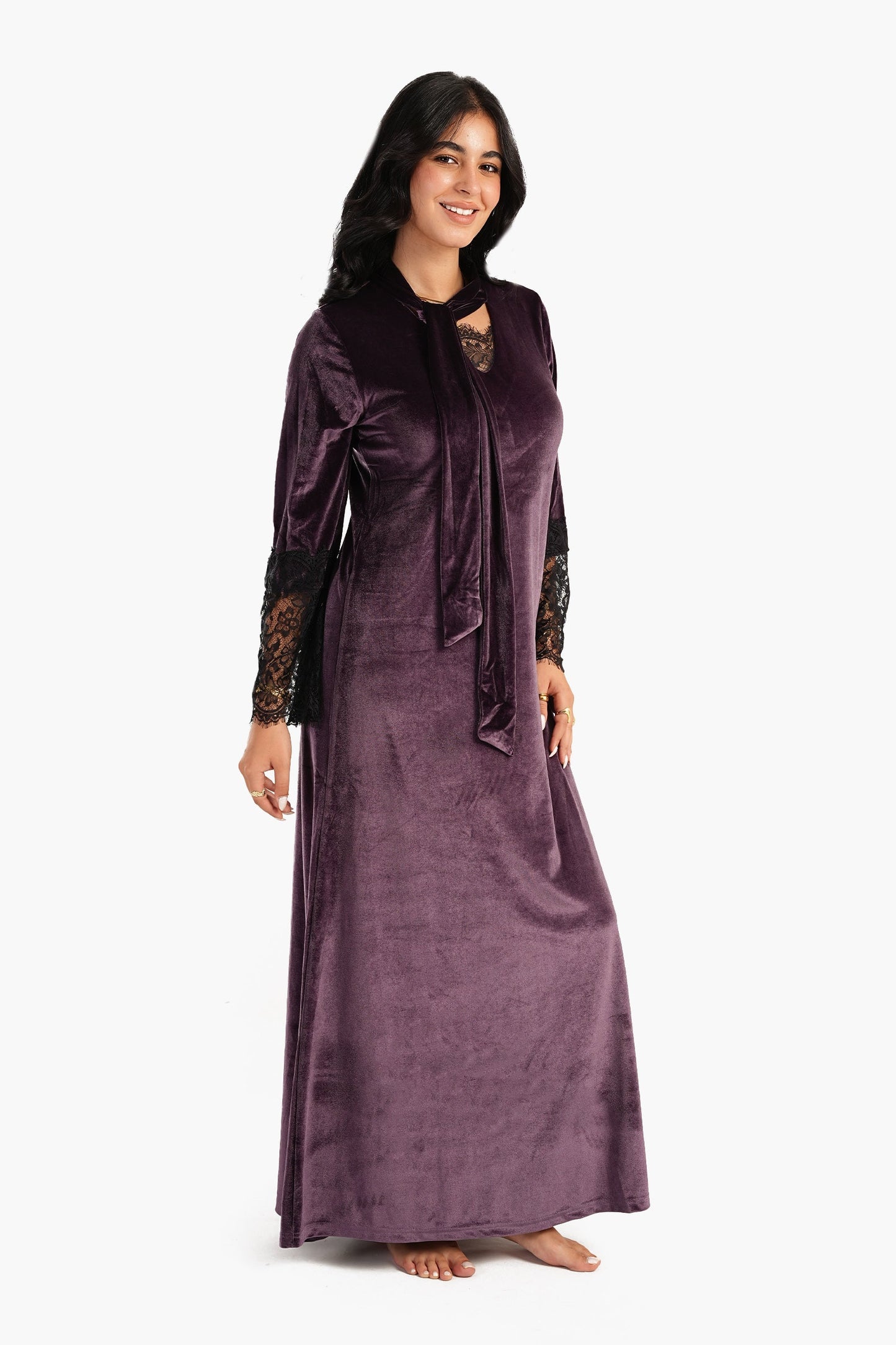 Carina Velvet & Lace Maxi Nightgown