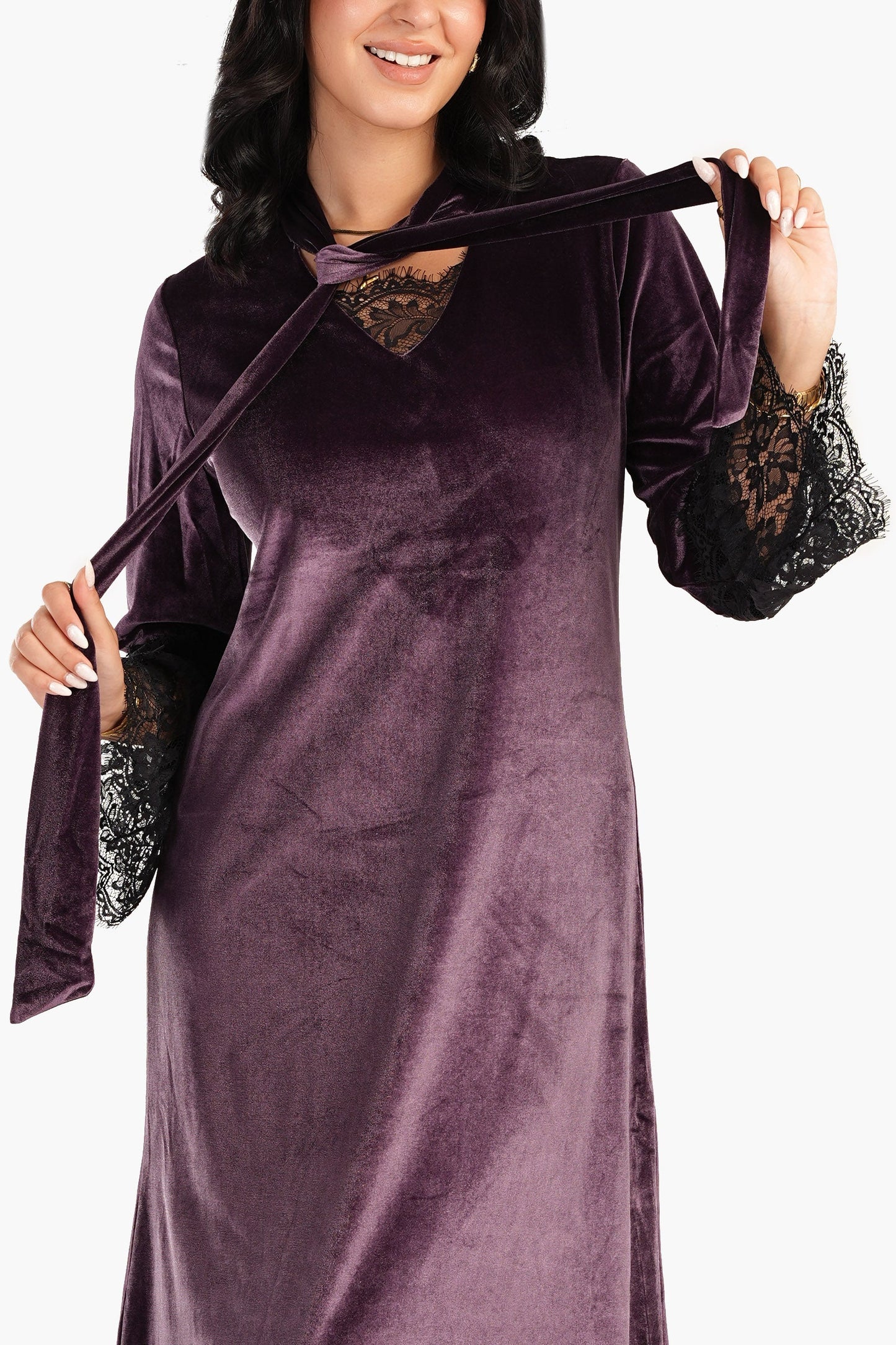 Carina Velvet & Lace Maxi Nightgown