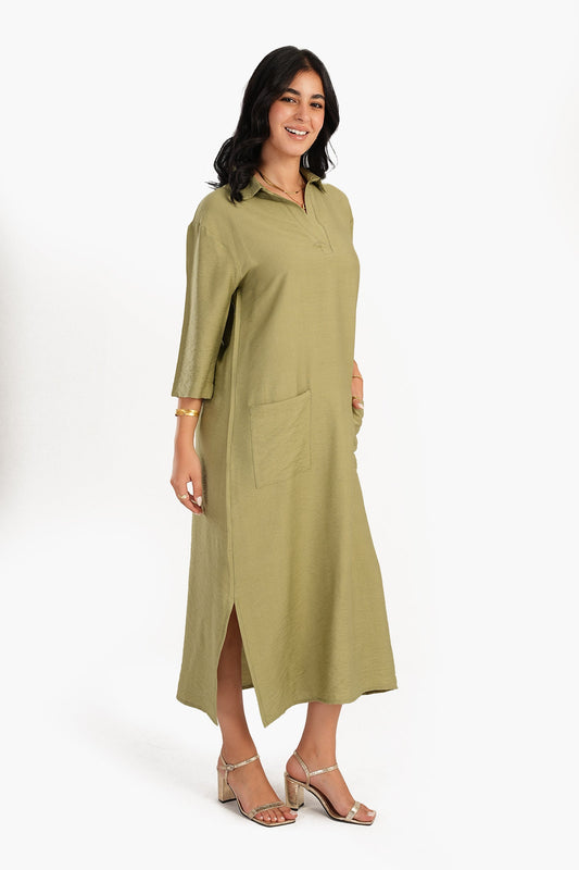 Lounge Dress with Collared V-Neck