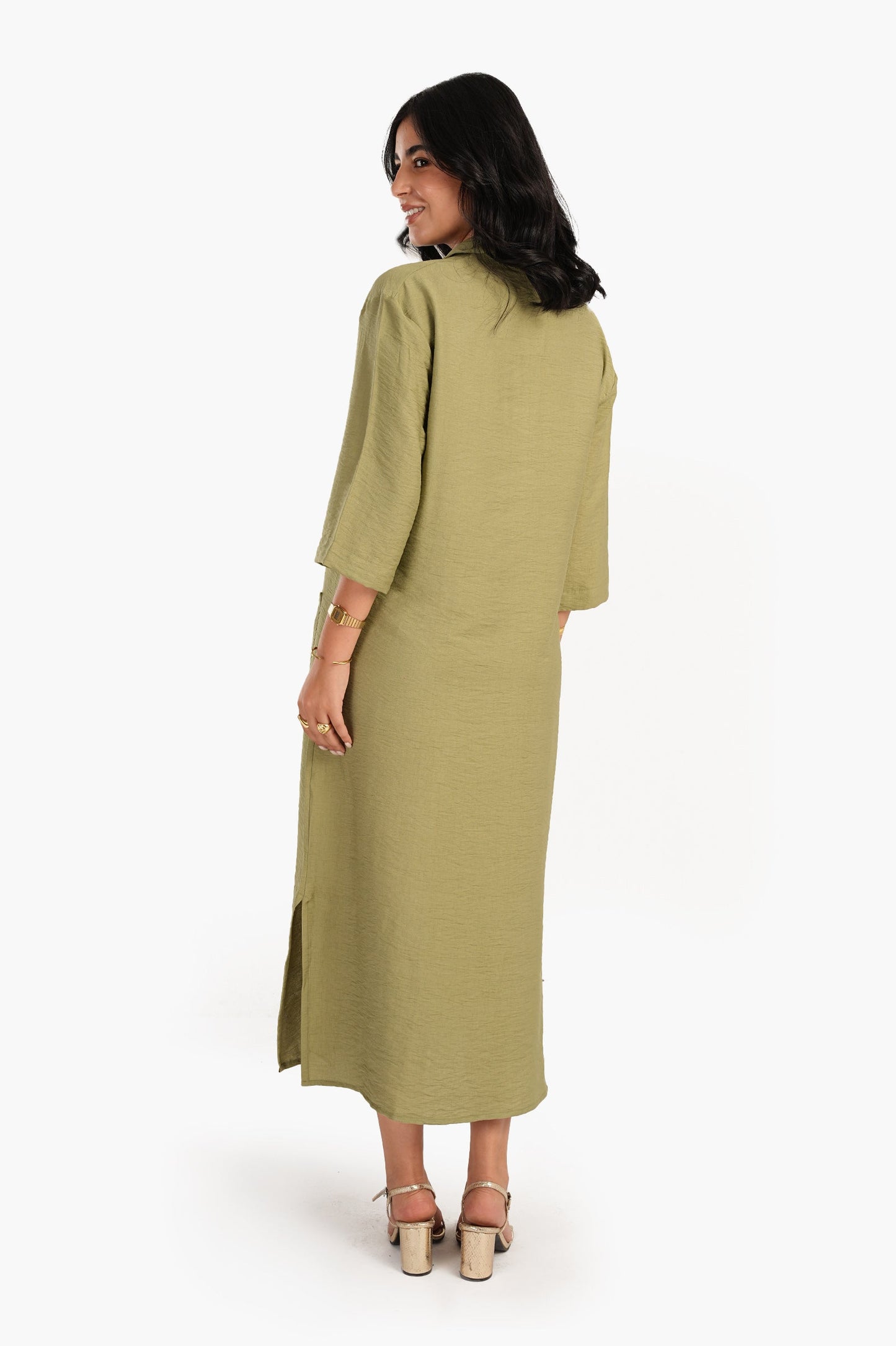 Lounge Dress with Collared V-Neck