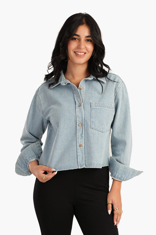 Carina Blue Cropped Denim Shirt