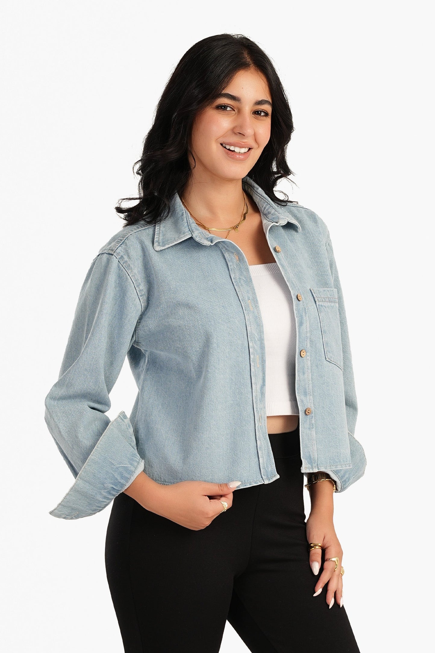 Carina Blue Cropped Denim Shirt