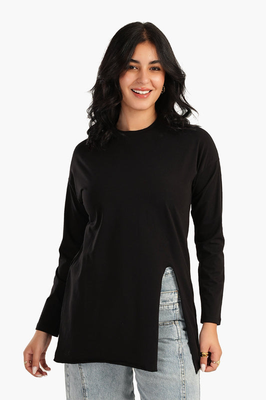 Carina Loose Basic T-Shirt with Slit