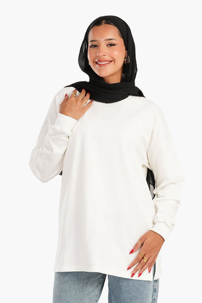 تي شيرت قطني بكتف منسدل