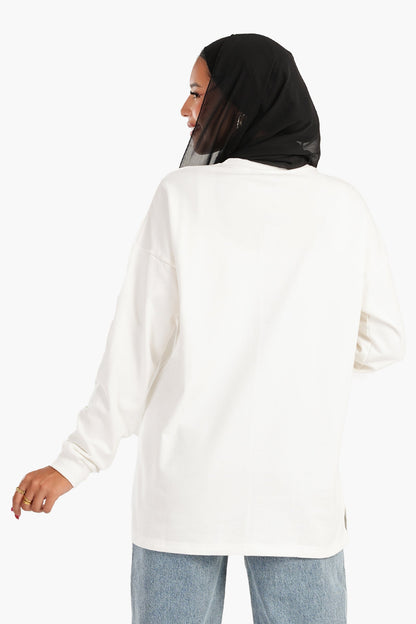 تي شيرت قطني بكتف منسدل