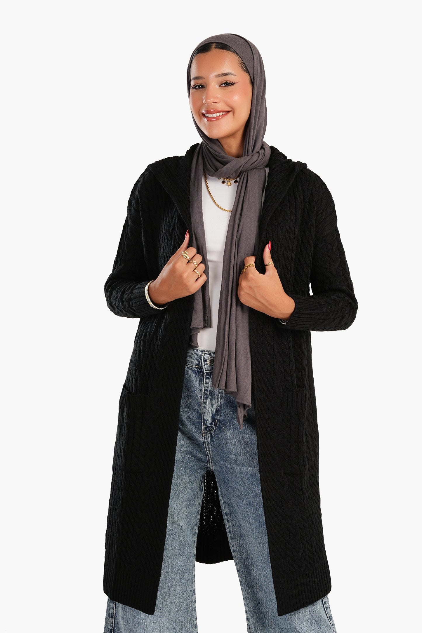 Cable Knitted Hooded Cardigan