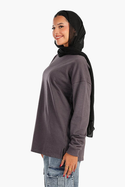 تي شيرت قطني بكتف منسدل