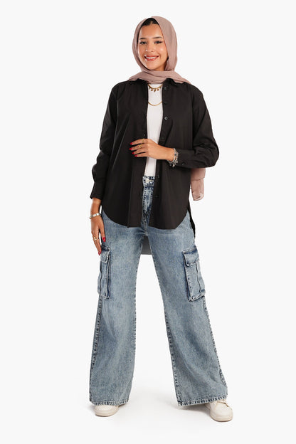 قميص بأكمام طويلة غير متماثلة