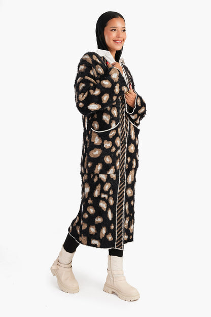 كارديجان محبوك مطبوع بطول متوسط