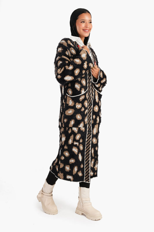 كارديجان محبوك مطبوع بطول متوسط