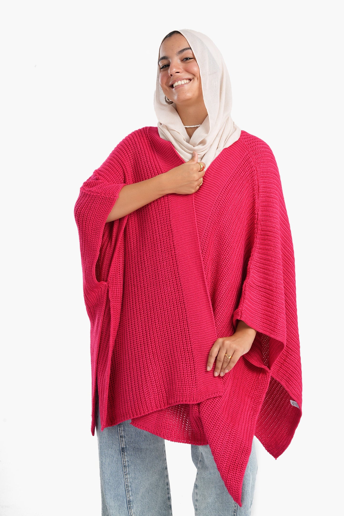 Knitted Wool Open Front Poncho