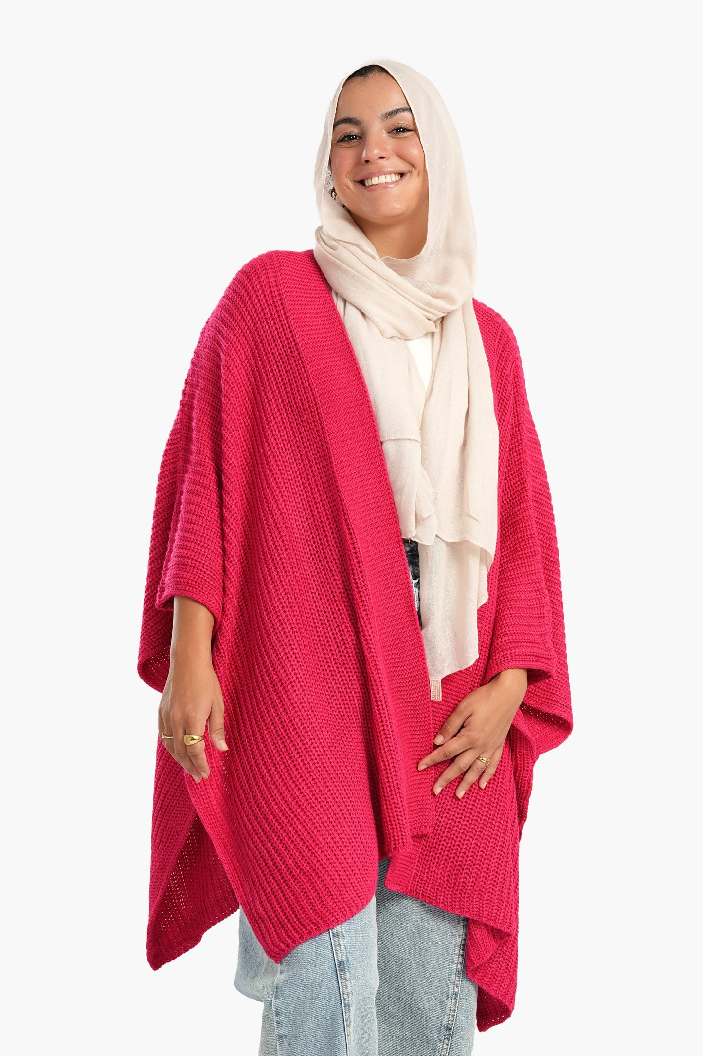 Knitted Wool Open Front Poncho