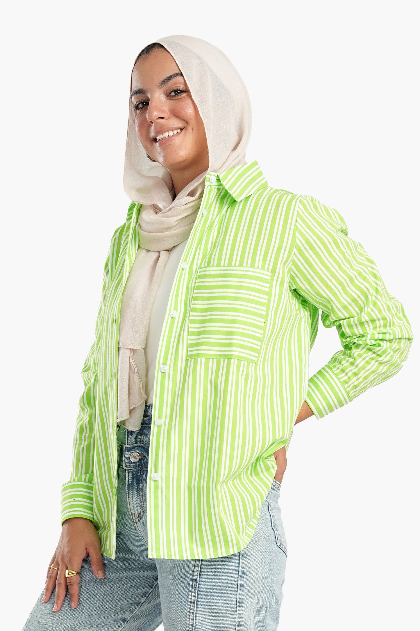 Lime Casual Striped Shirt