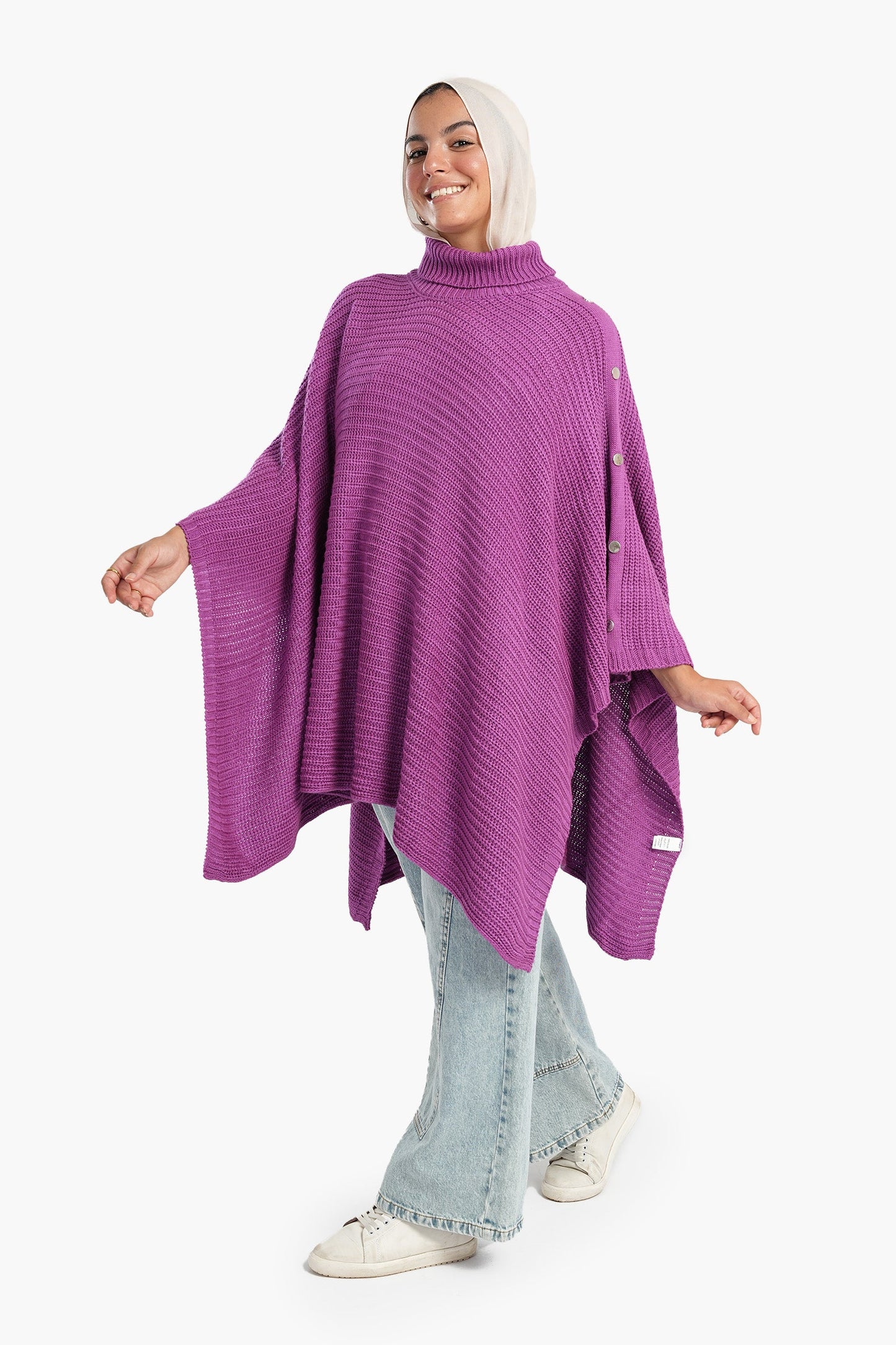 Poncho with Shoulder Metal Buttons