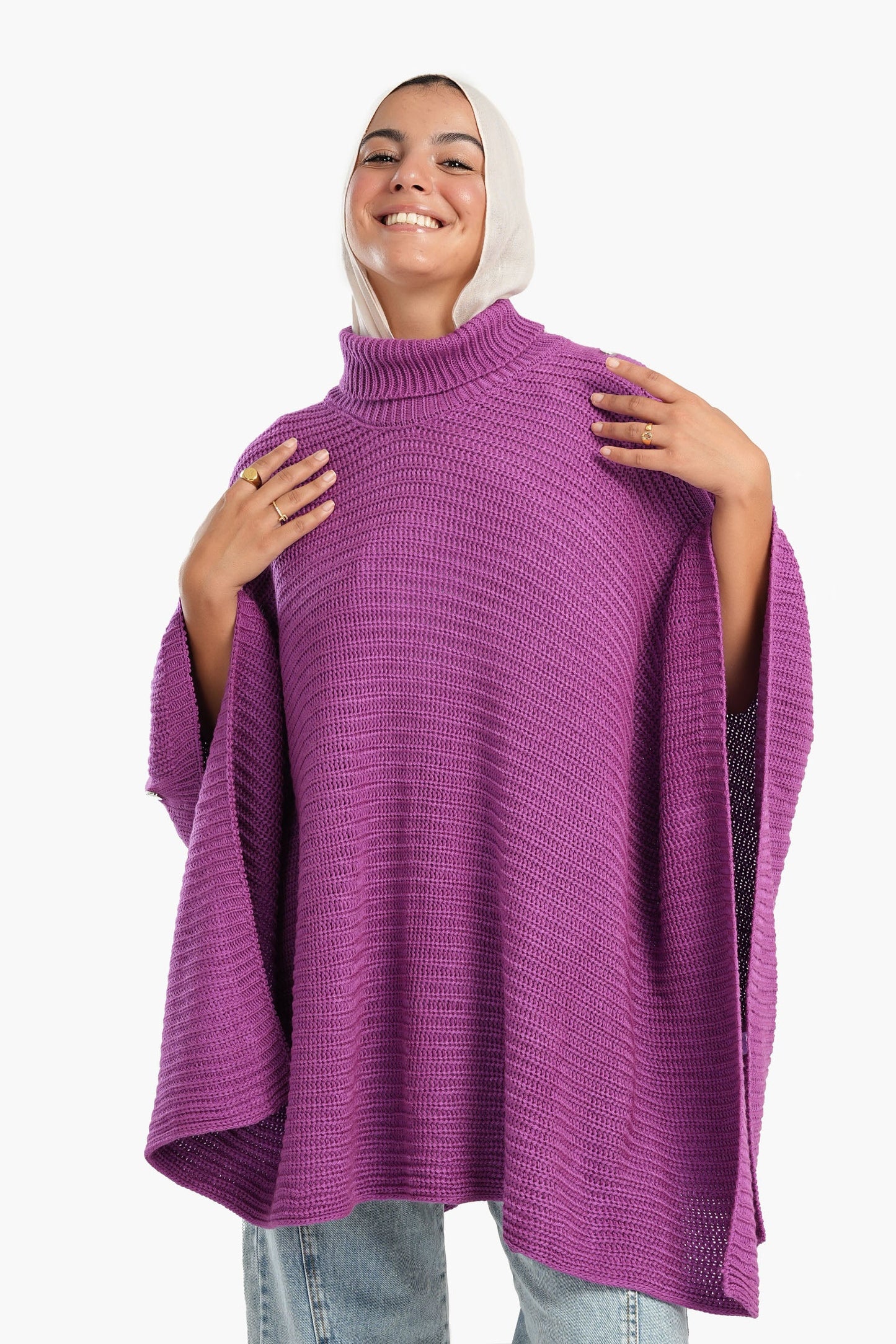 Poncho with Shoulder Metal Buttons