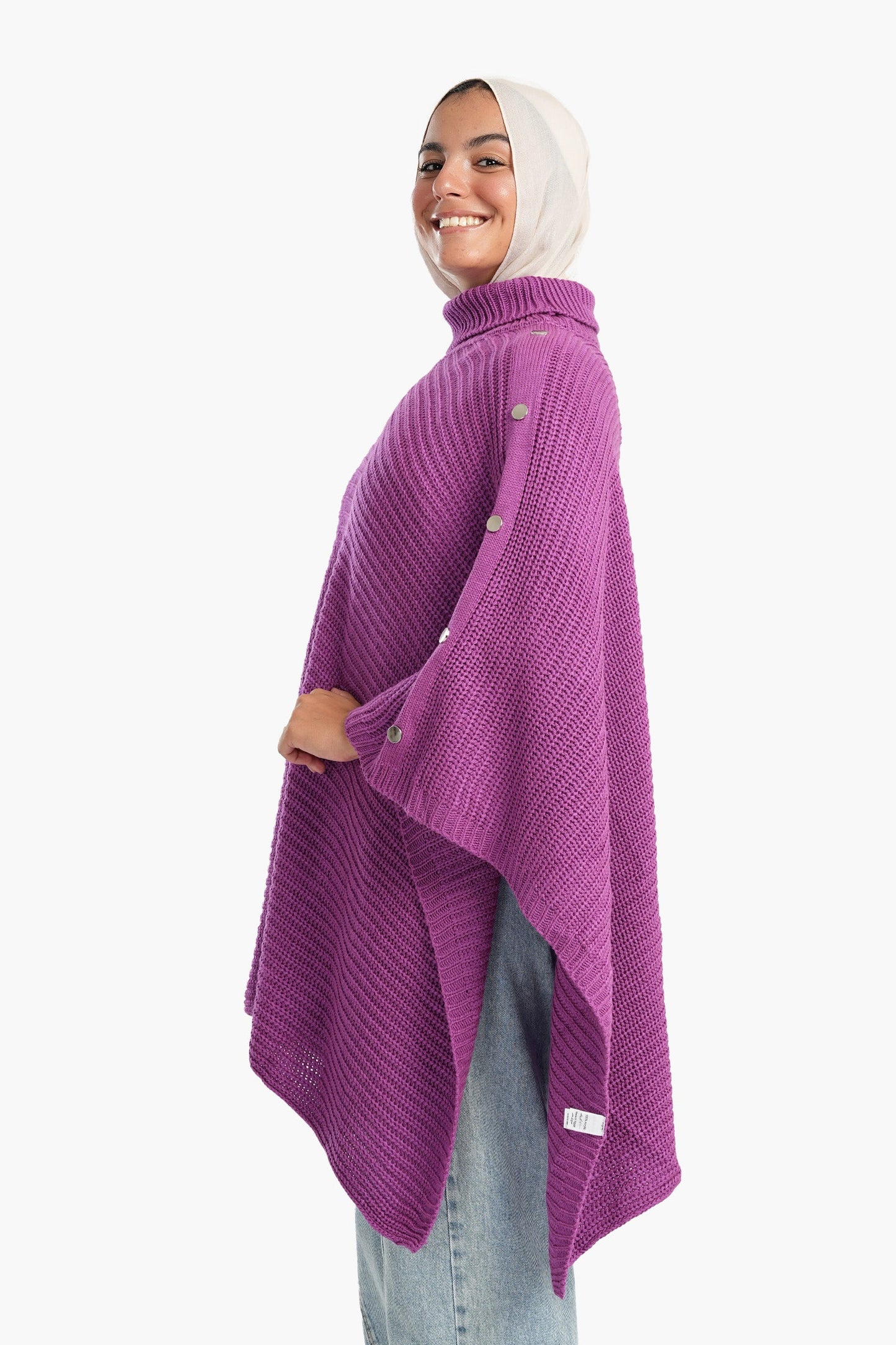 Poncho with Shoulder Metal Buttons