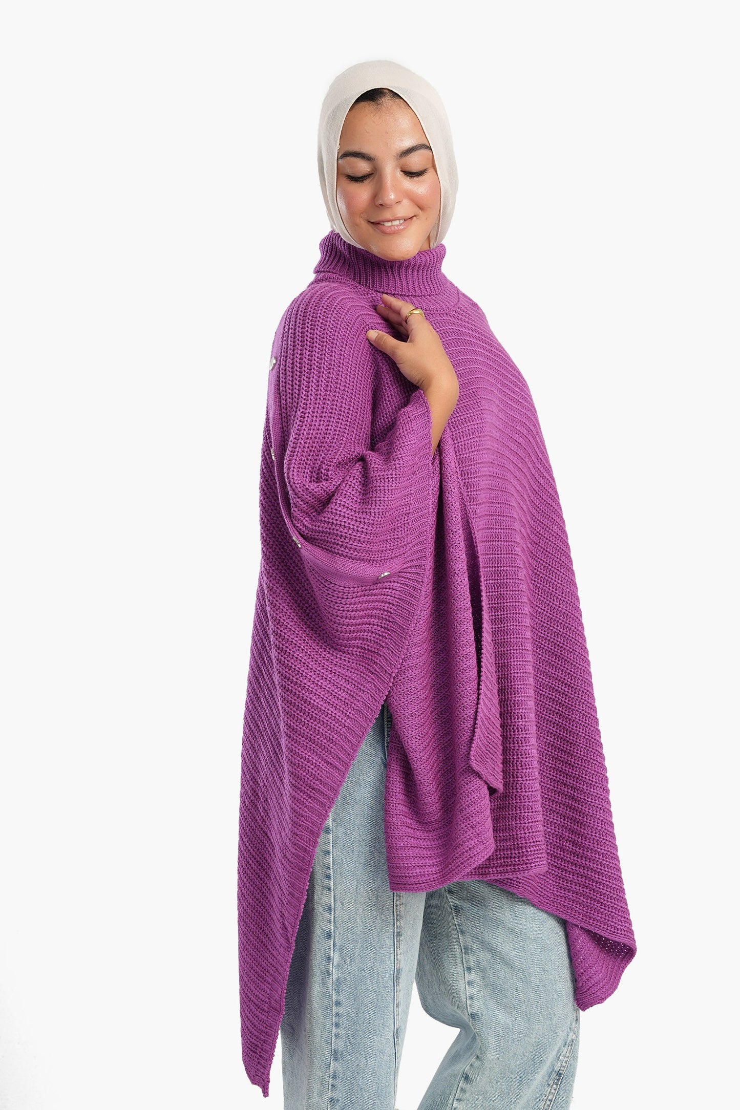 Poncho with Shoulder Metal Buttons