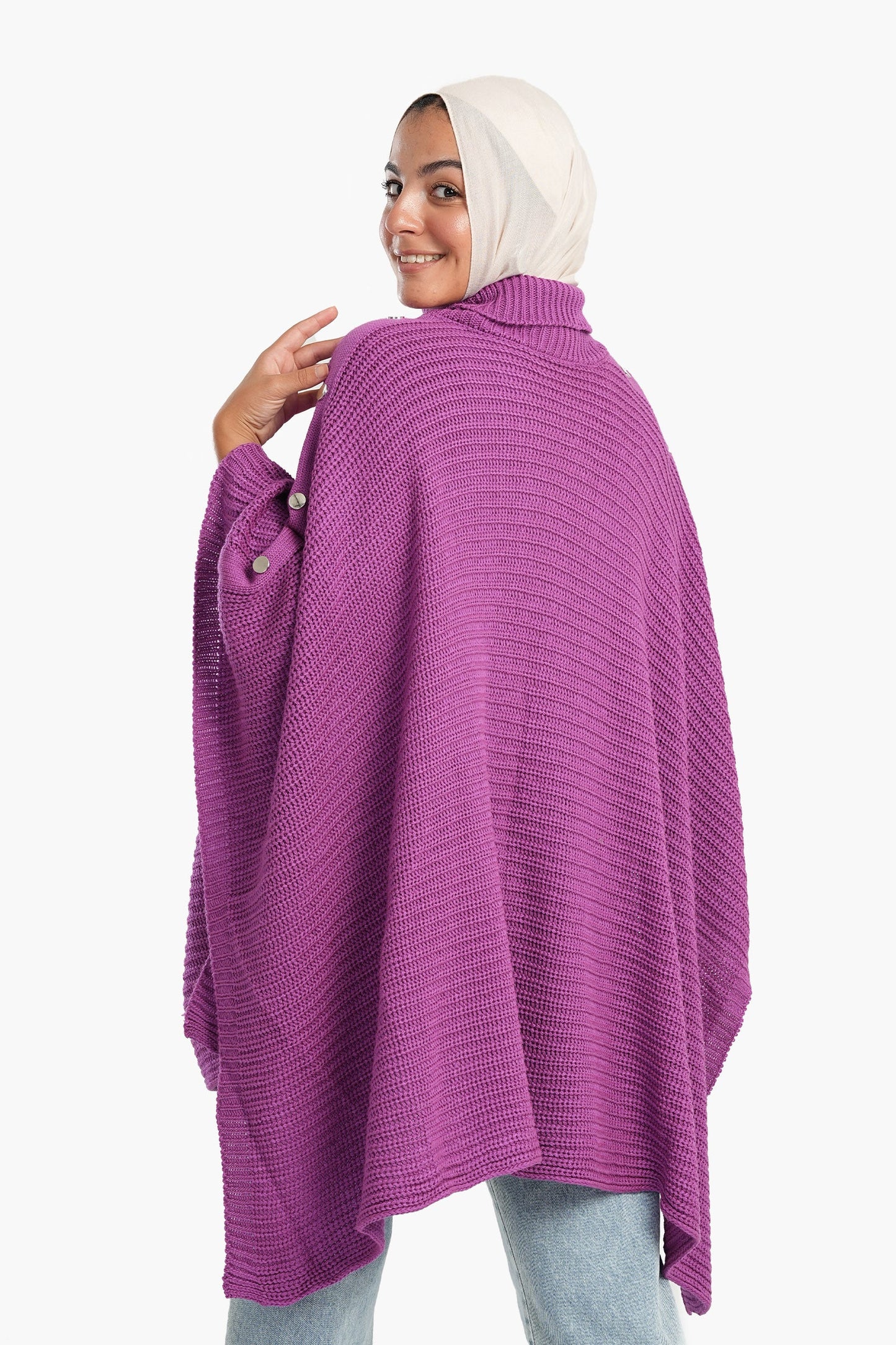 Poncho with Shoulder Metal Buttons