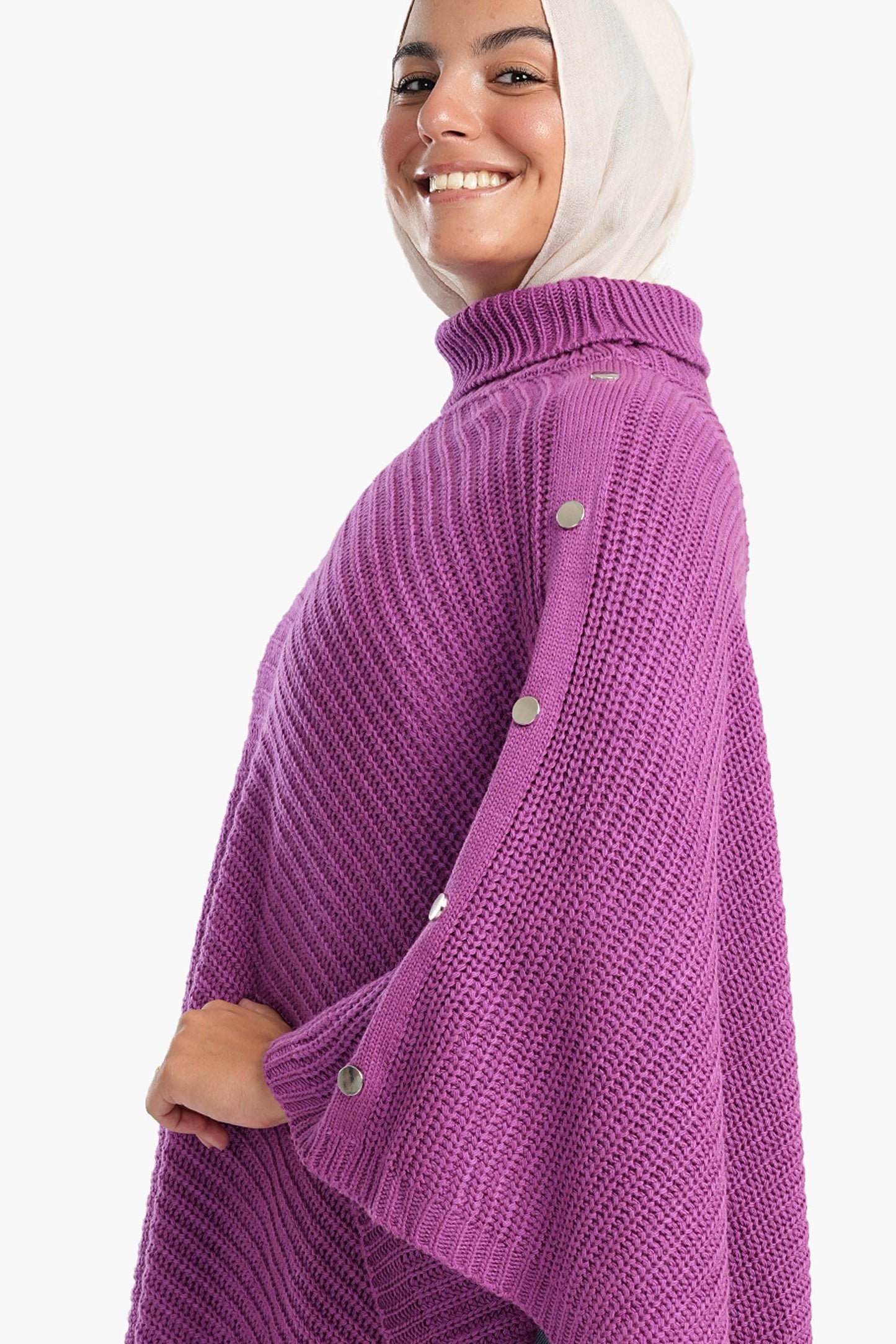 Poncho with Shoulder Metal Buttons