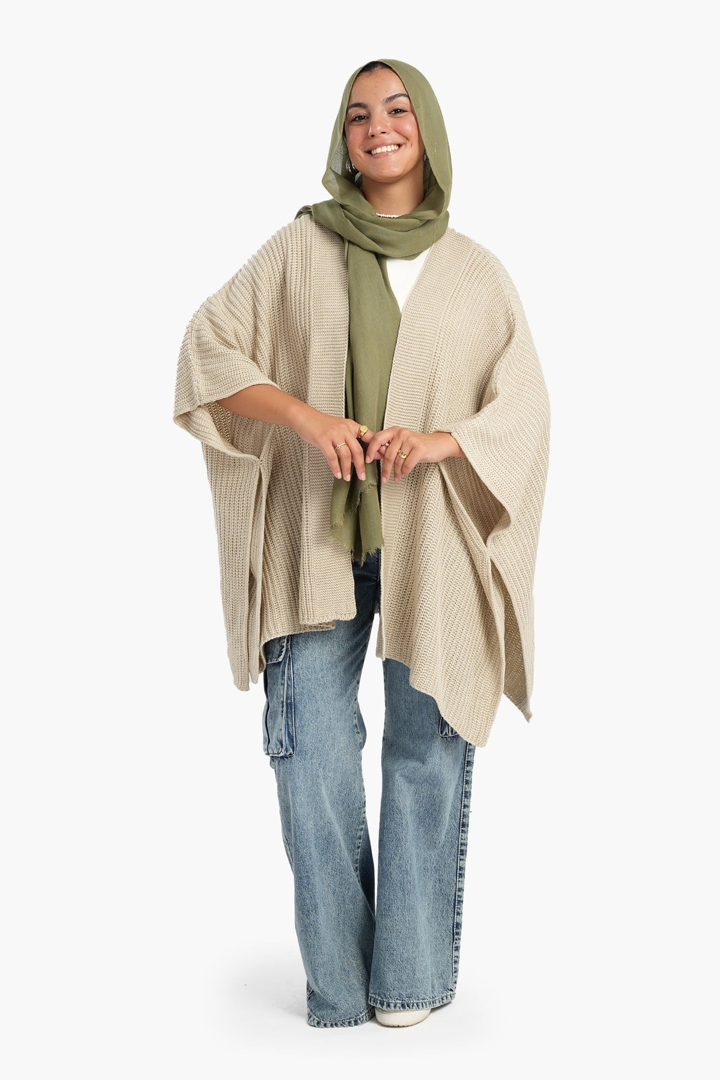 Knitted Wool Open Front Poncho