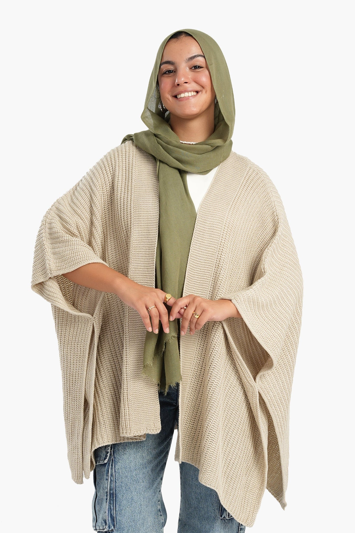 Knitted Wool Open Front Poncho