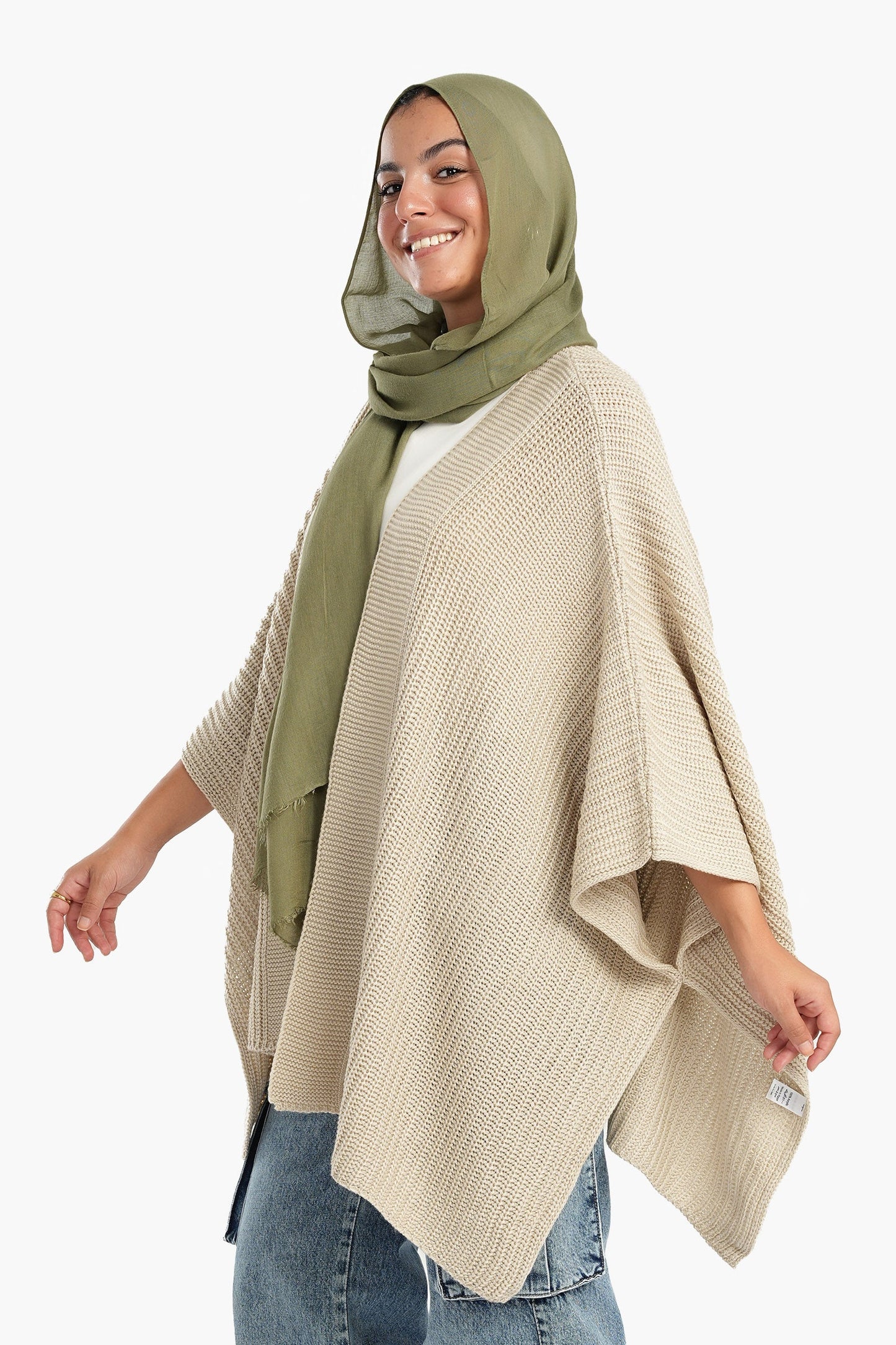 Knitted Wool Open Front Poncho