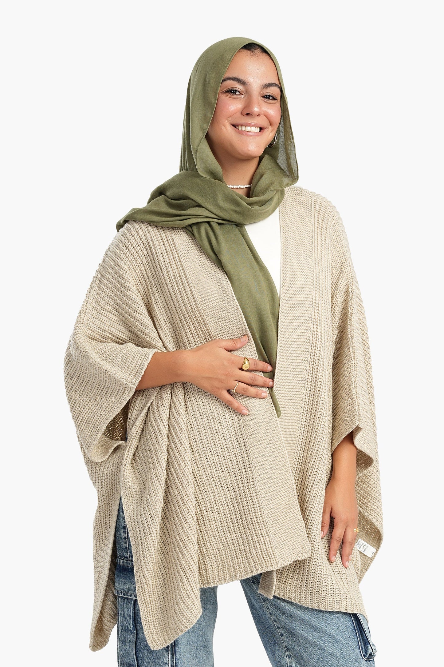 Knitted Wool Open Front Poncho