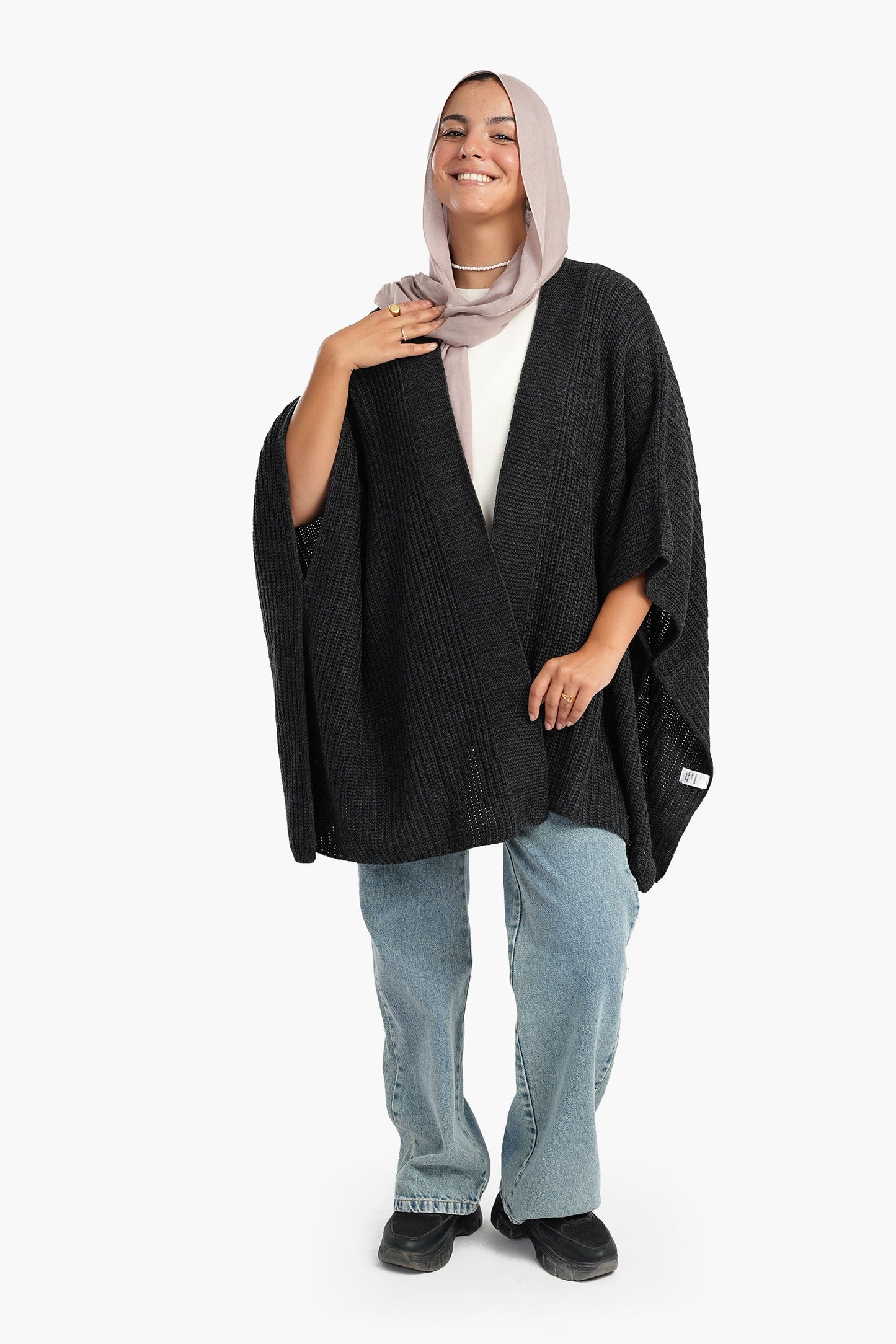 Knitted Wool Open Front Poncho