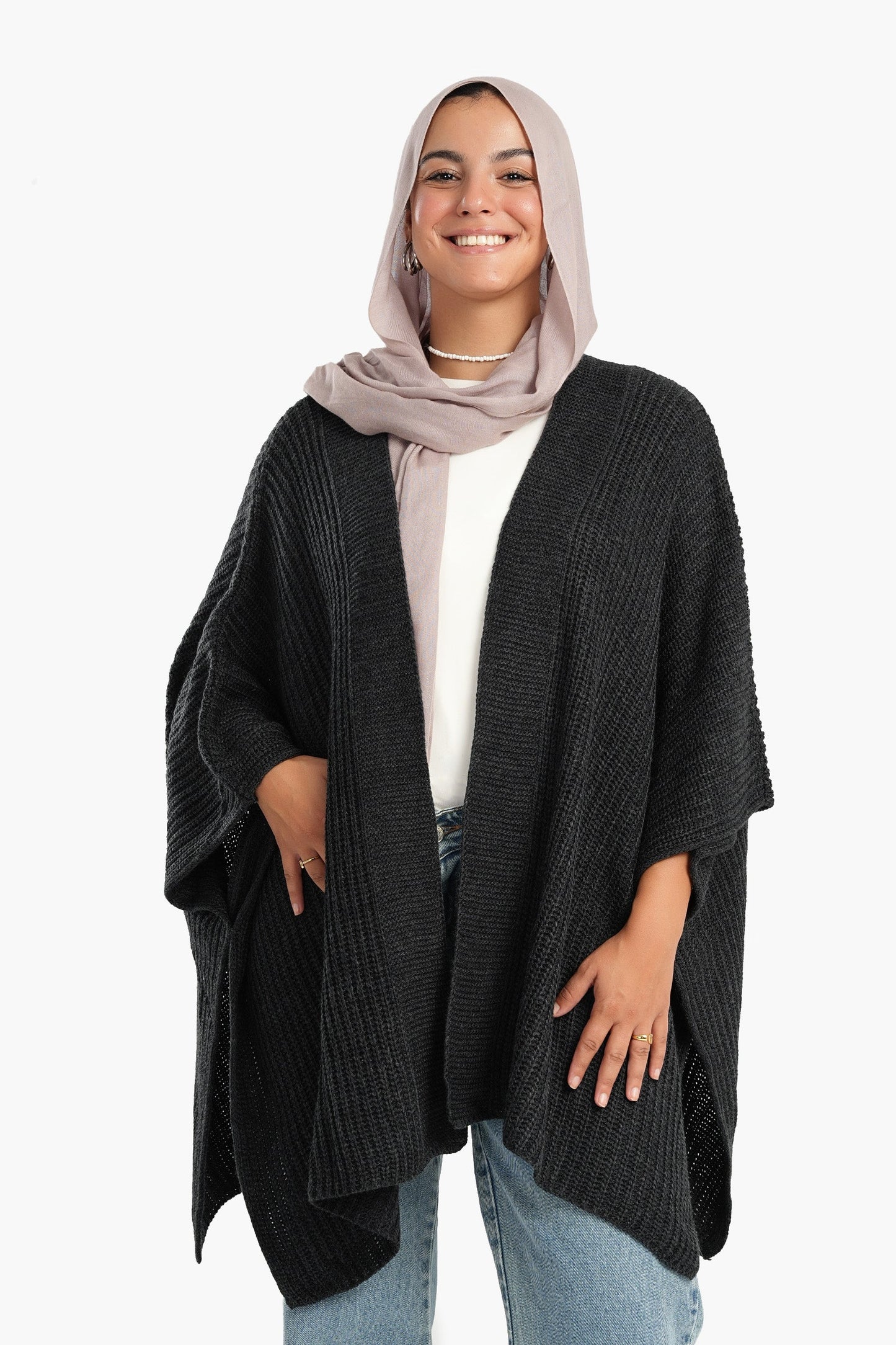 Knitted Wool Open Front Poncho