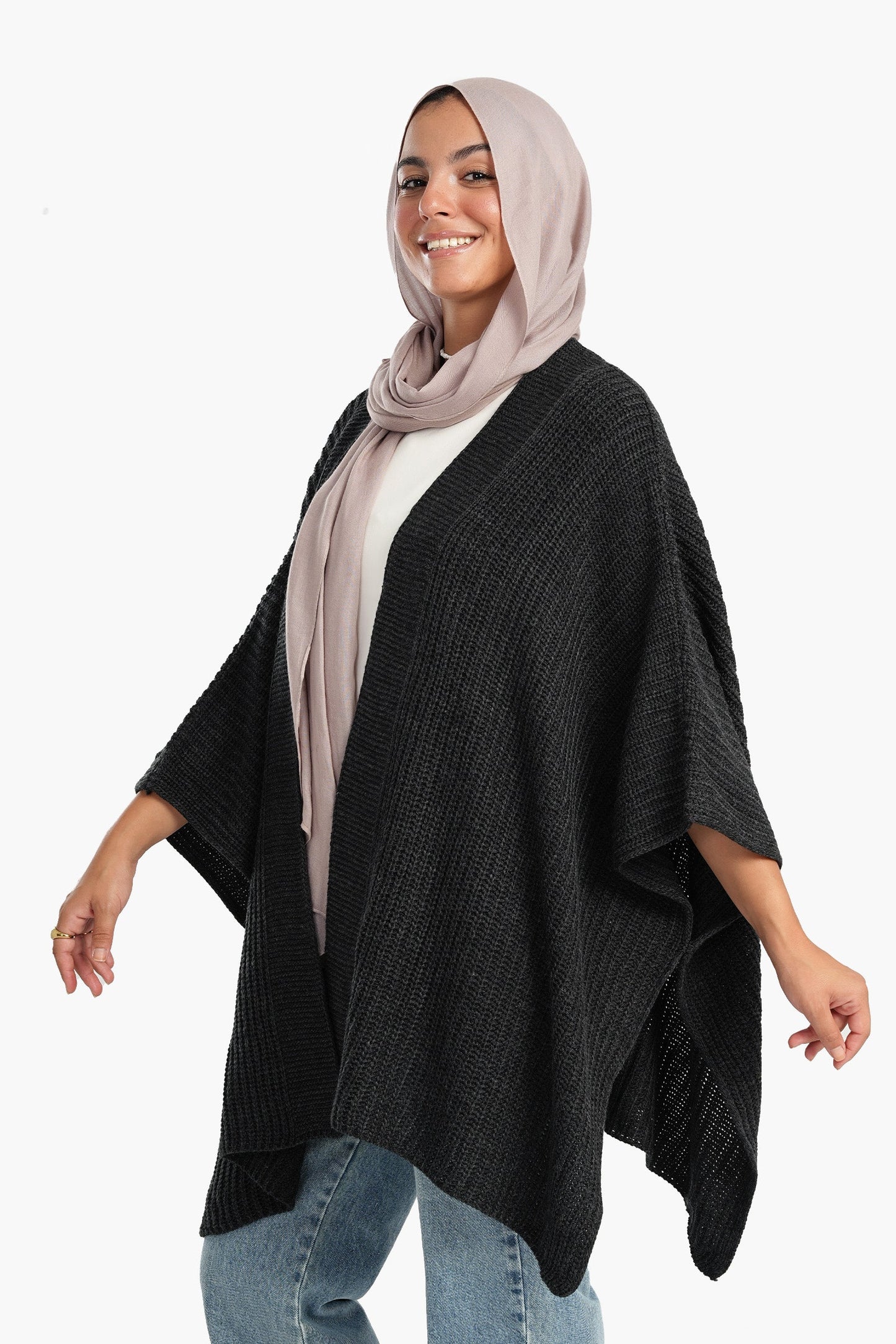 Knitted Wool Open Front Poncho