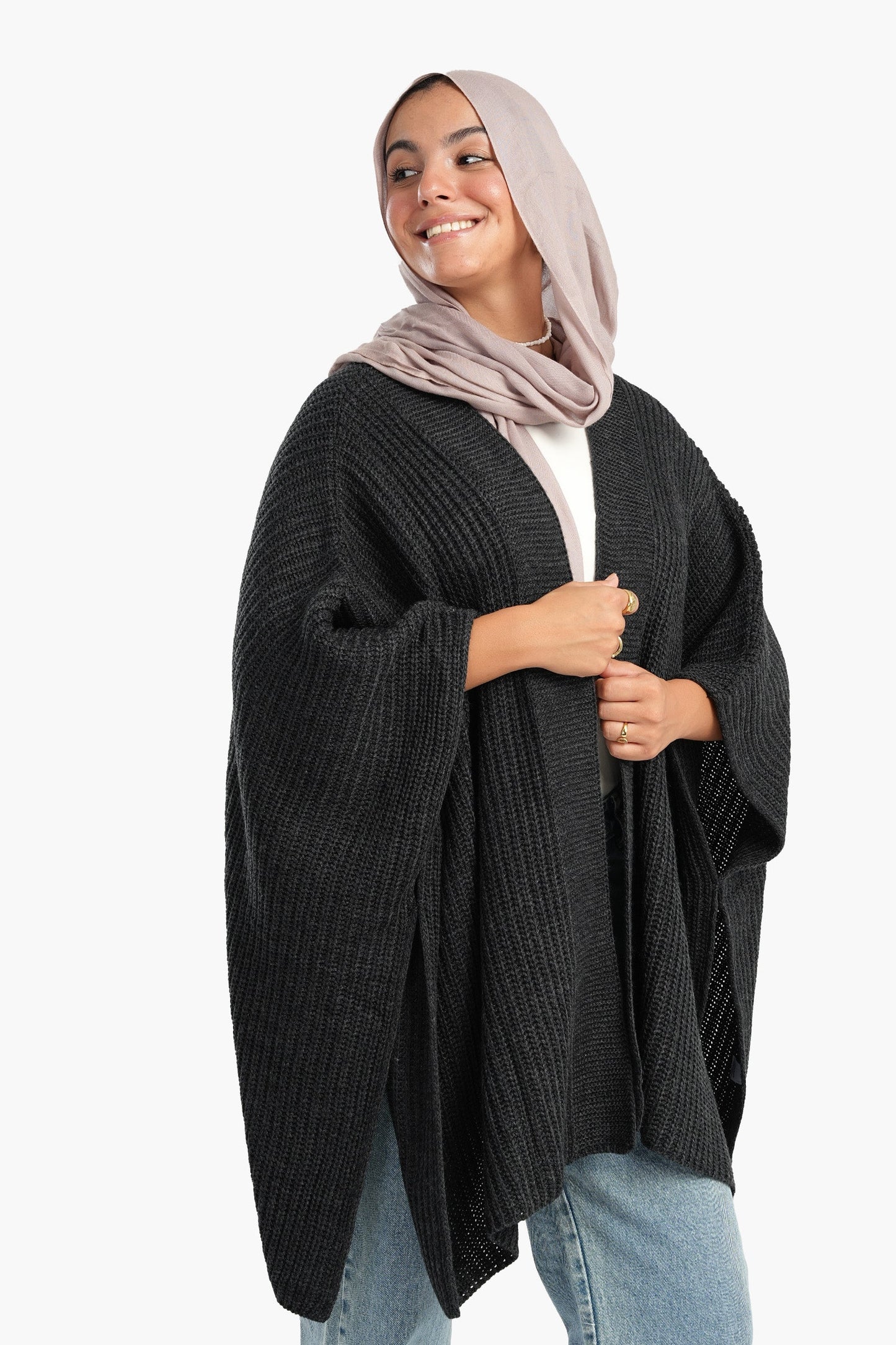 Knitted Wool Open Front Poncho