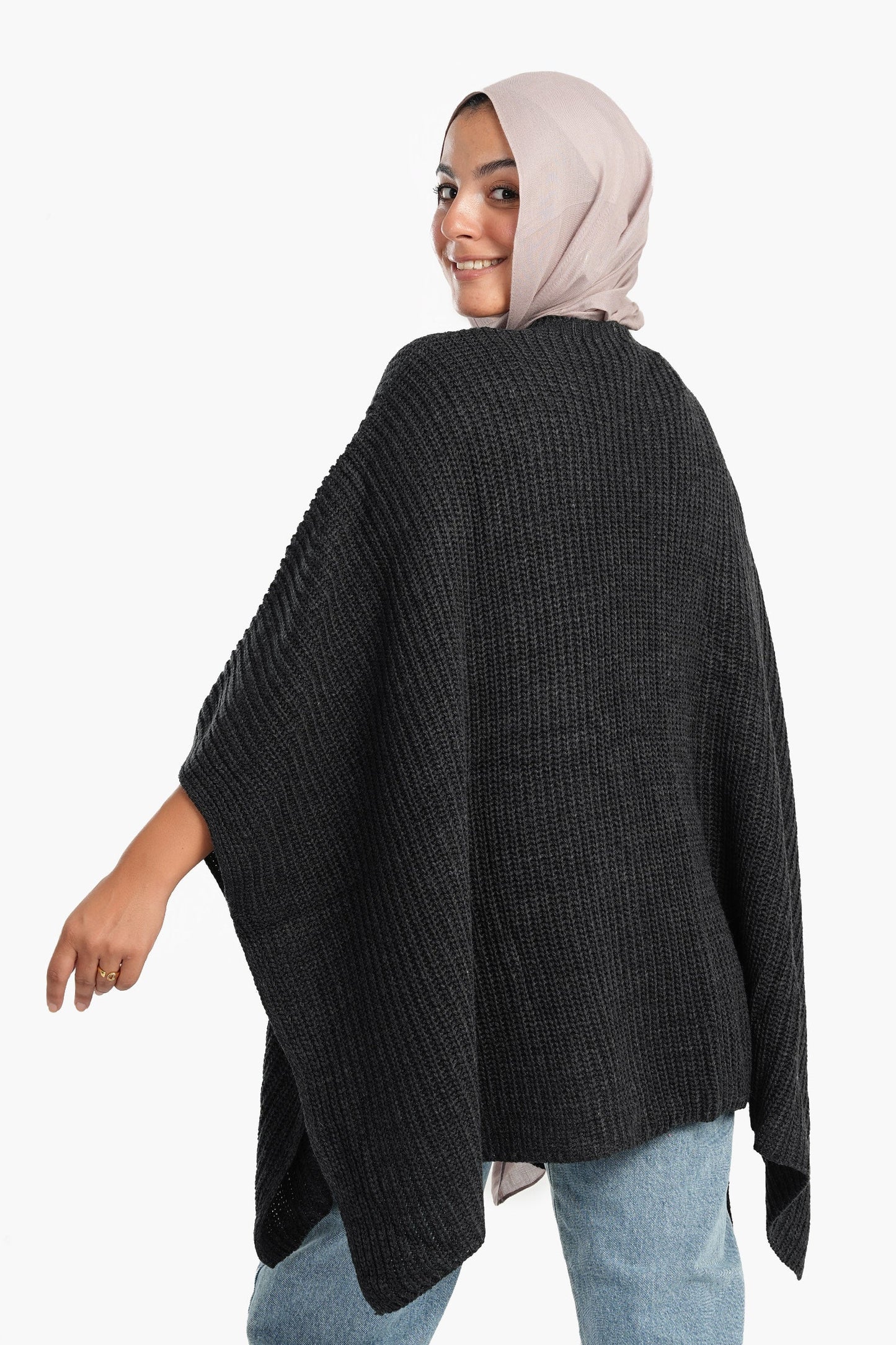 Knitted Wool Open Front Poncho