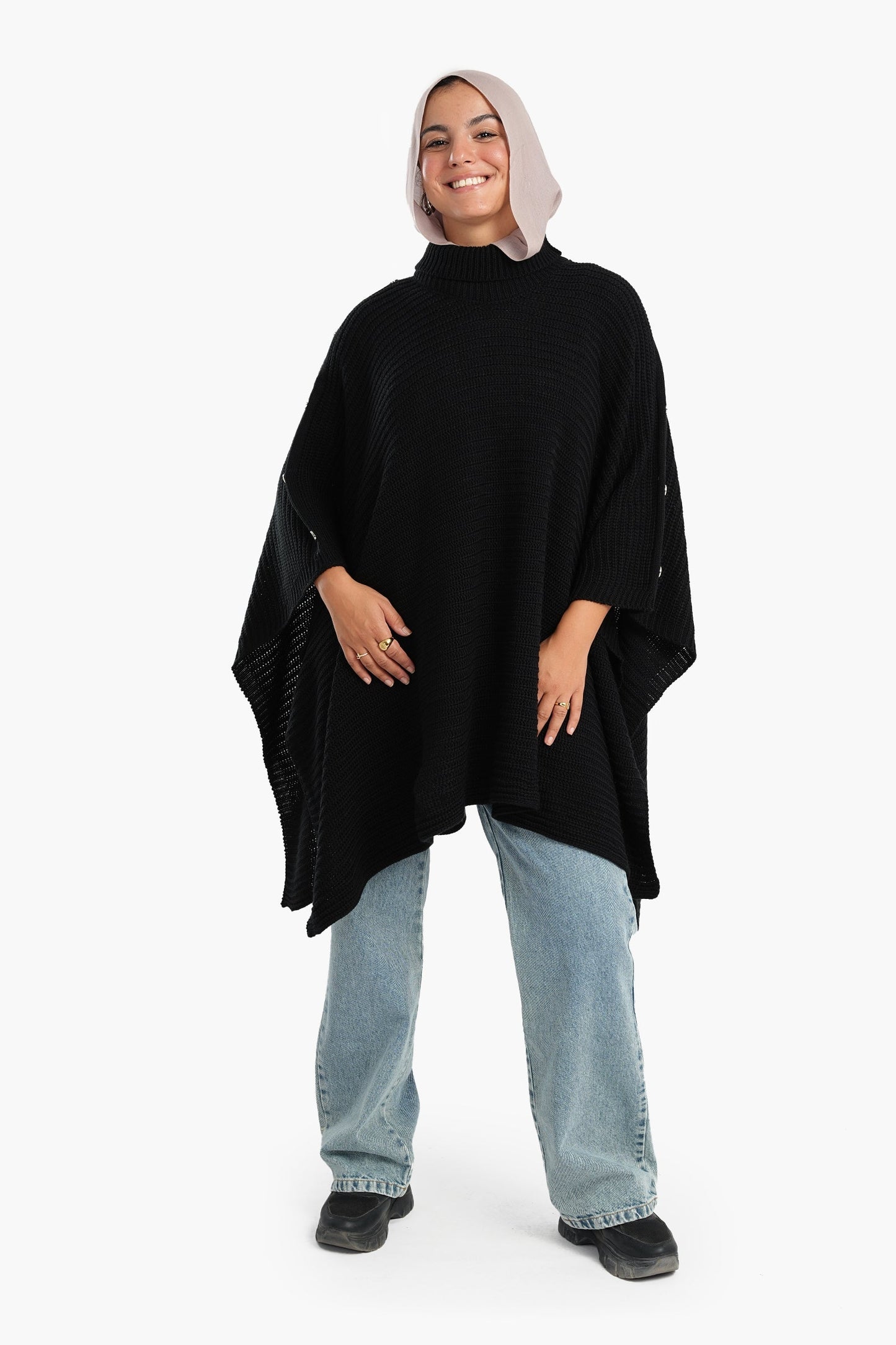 Poncho with Shoulder Metal Buttons