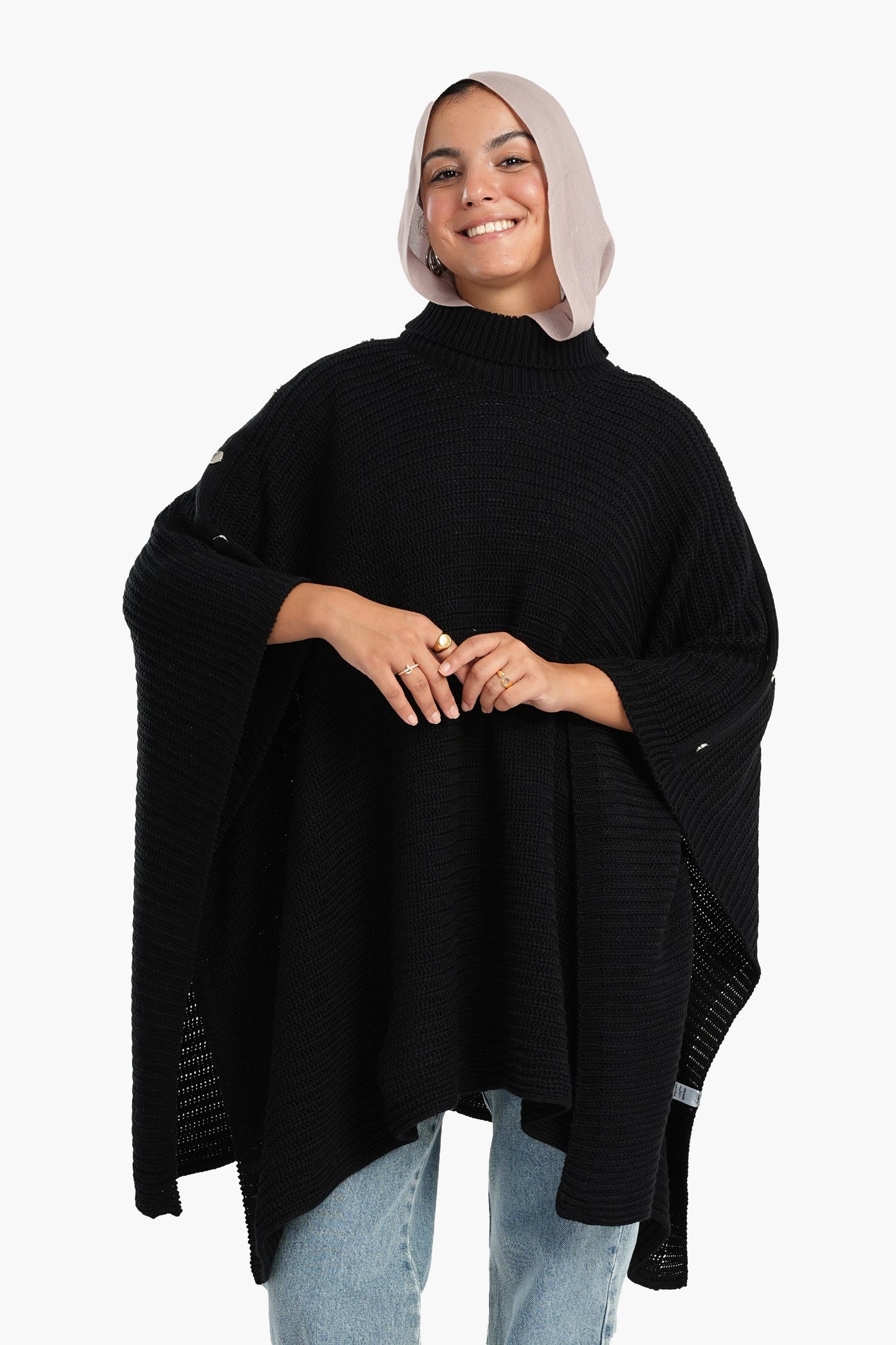 Poncho with Shoulder Metal Buttons