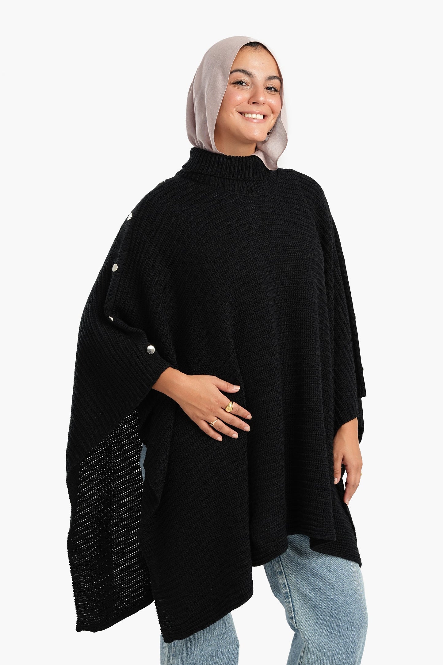 Poncho with Shoulder Metal Buttons