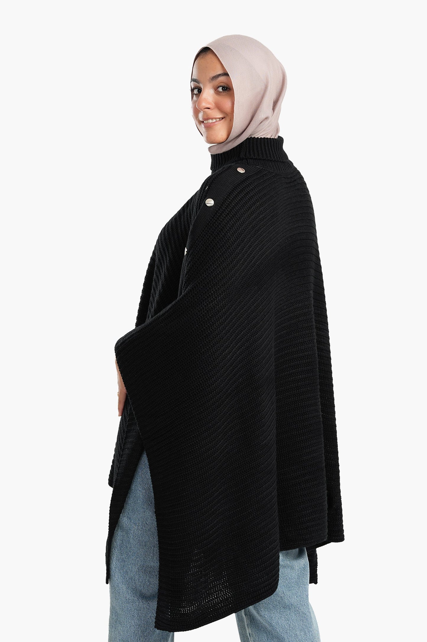 Poncho with Shoulder Metal Buttons