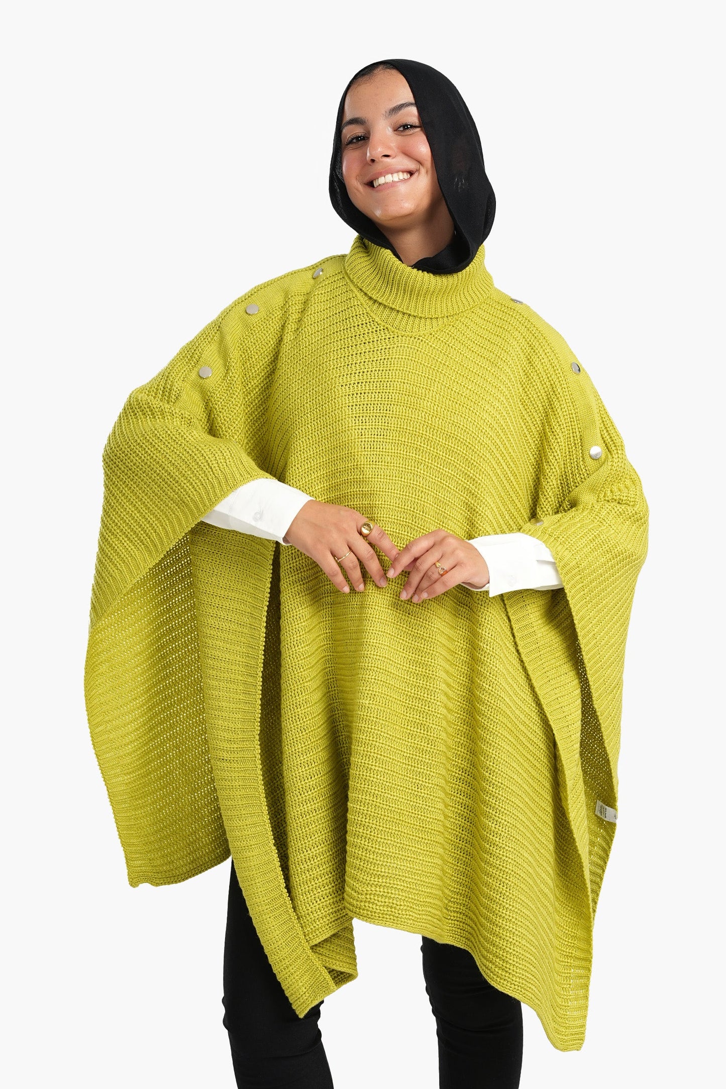 Poncho with Shoulder Metal Buttons