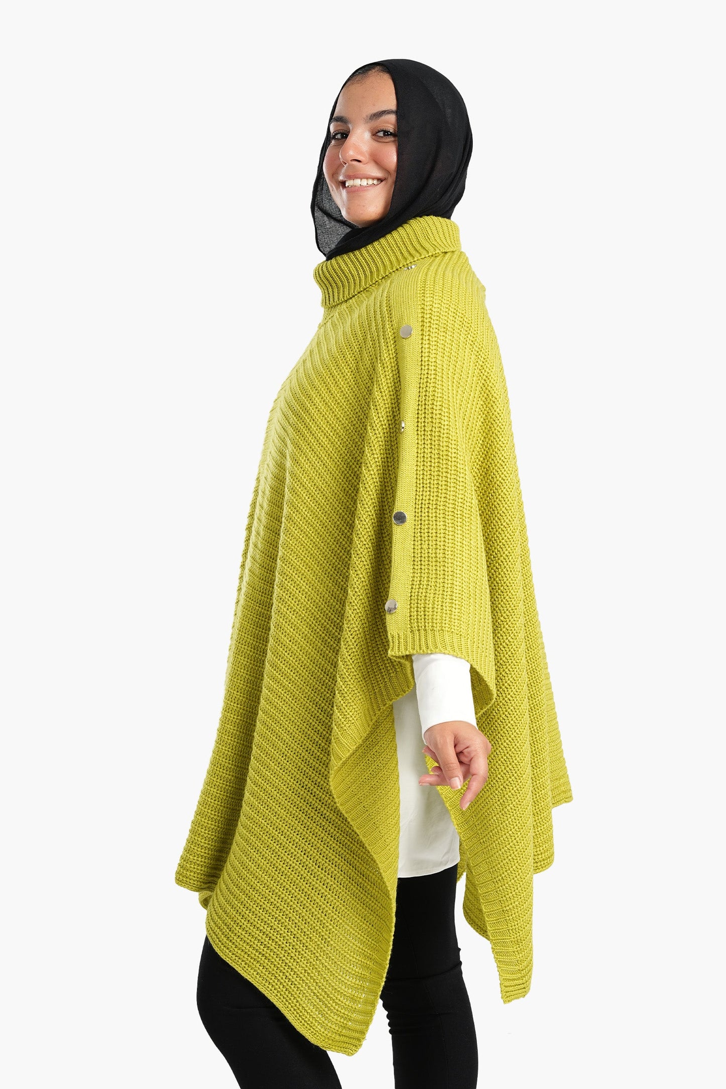 Poncho with Shoulder Metal Buttons