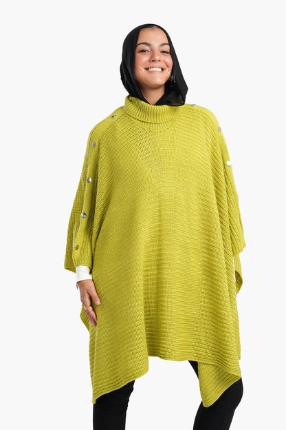 Poncho with Shoulder Metal Buttons