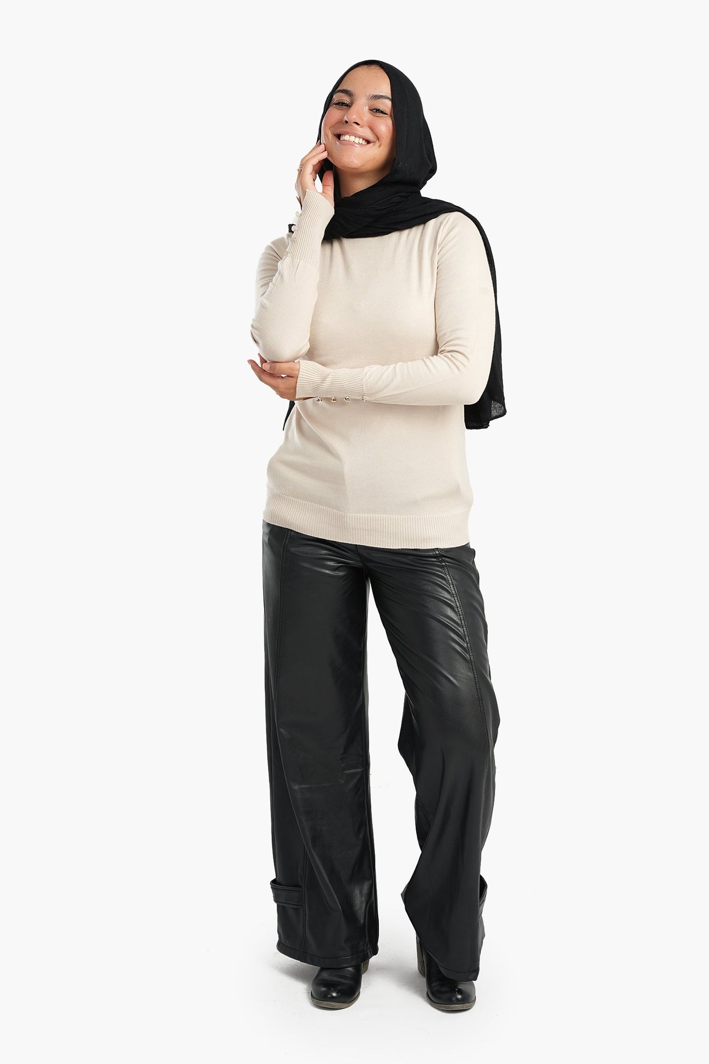 Basic Pullover with Ribbed Cuffs