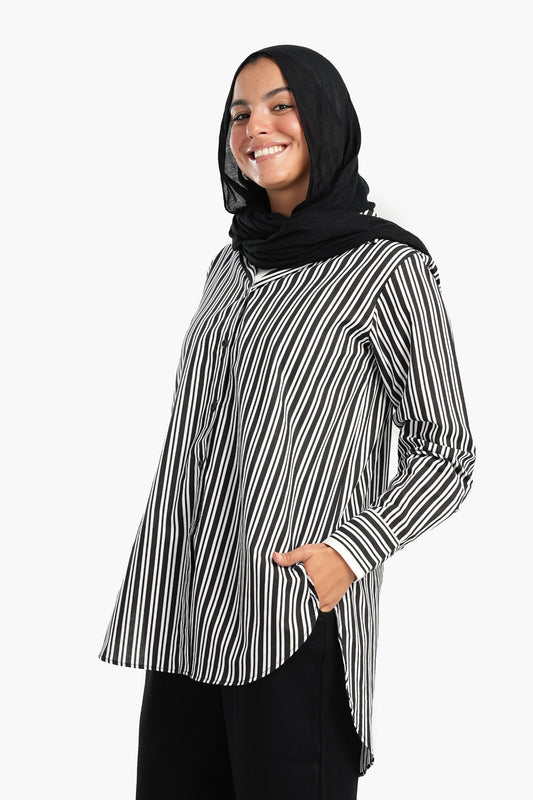 Black & White High-Low Striped Shirt