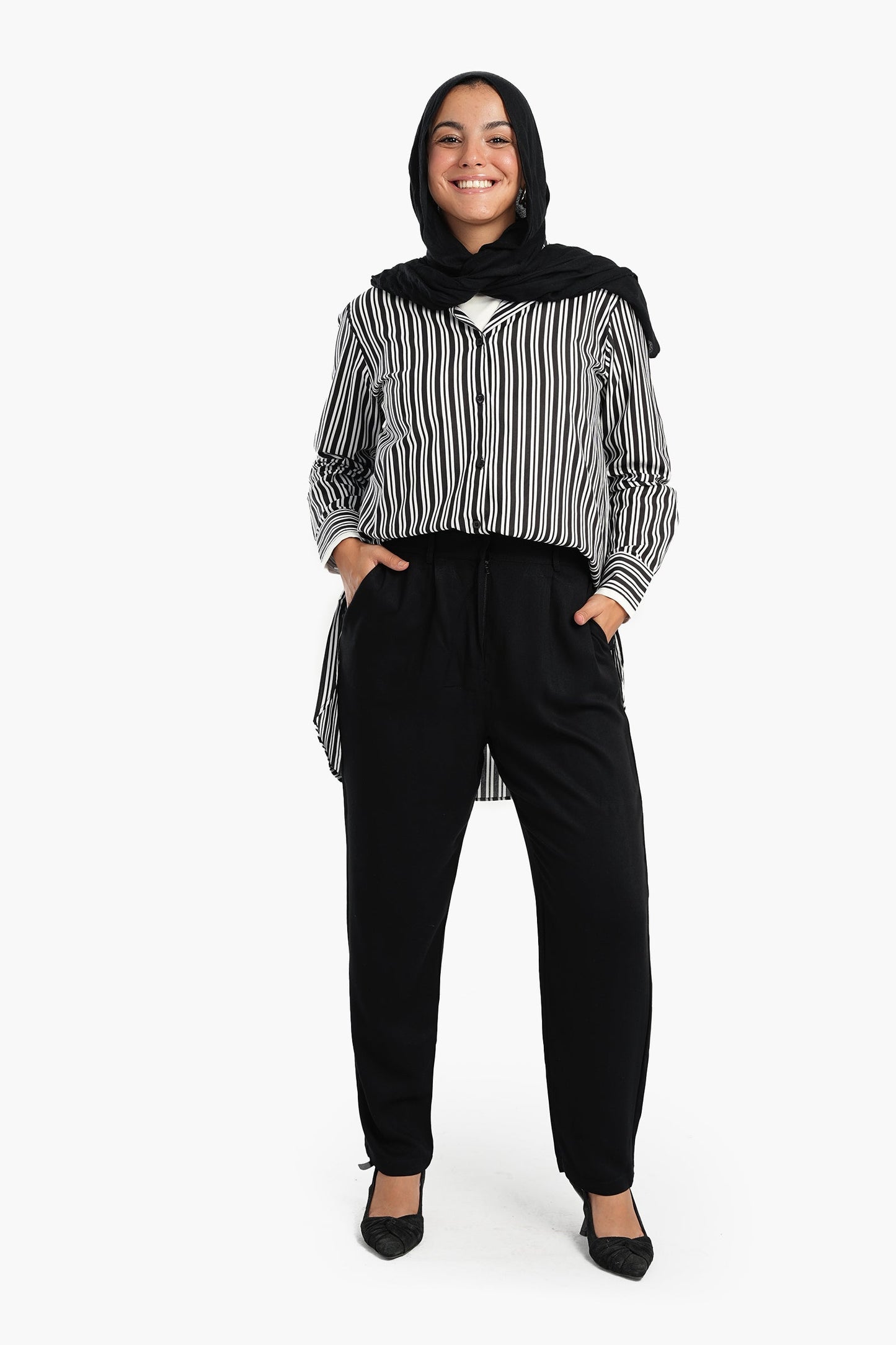 Black & White High-Low Striped Shirt